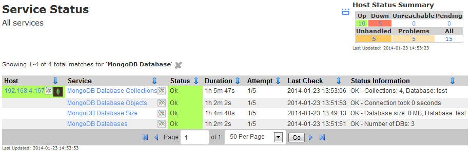 MongoDB Database Service Check Results in Nagios XI 2014